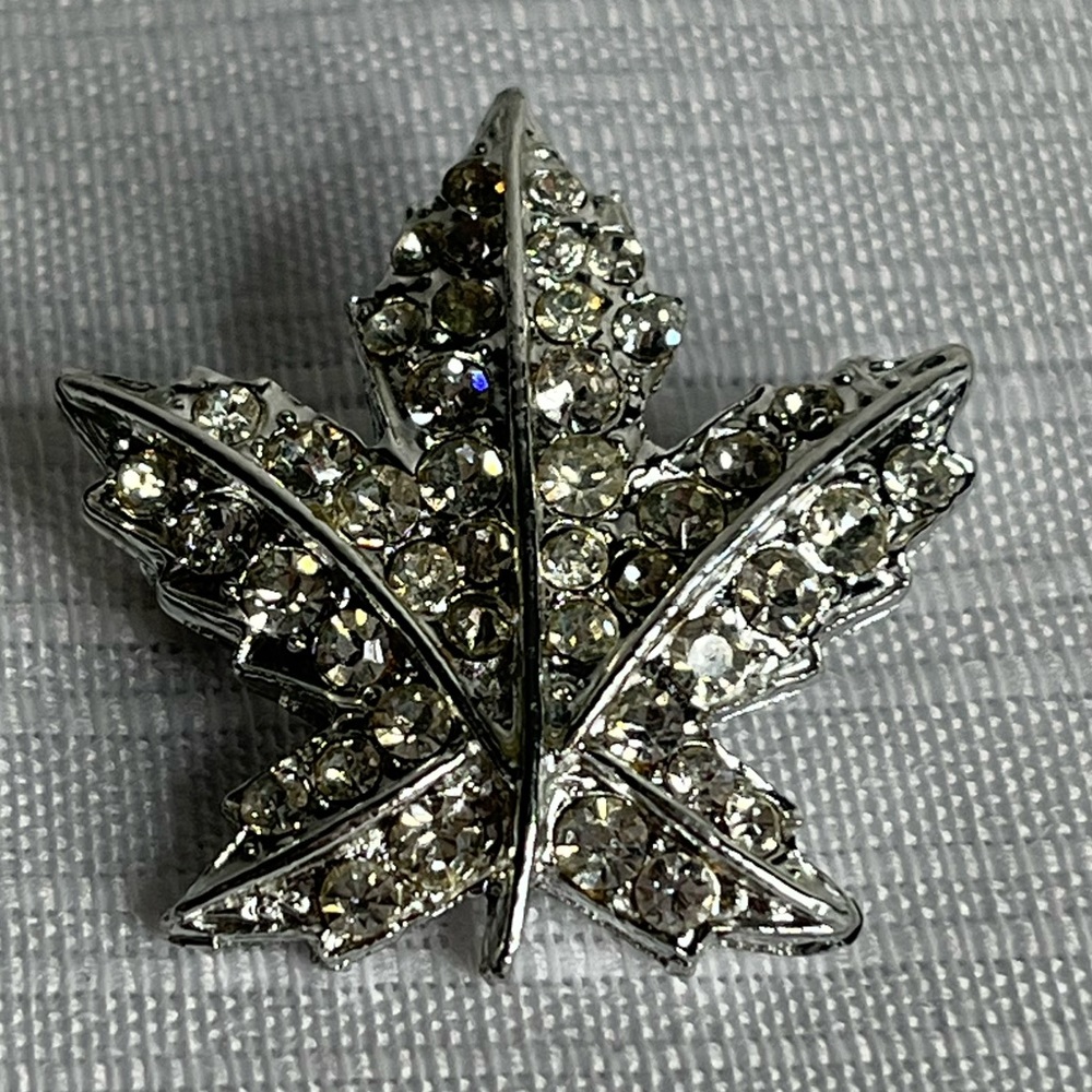 CORO Maple Leaf Rhinestone Brooch